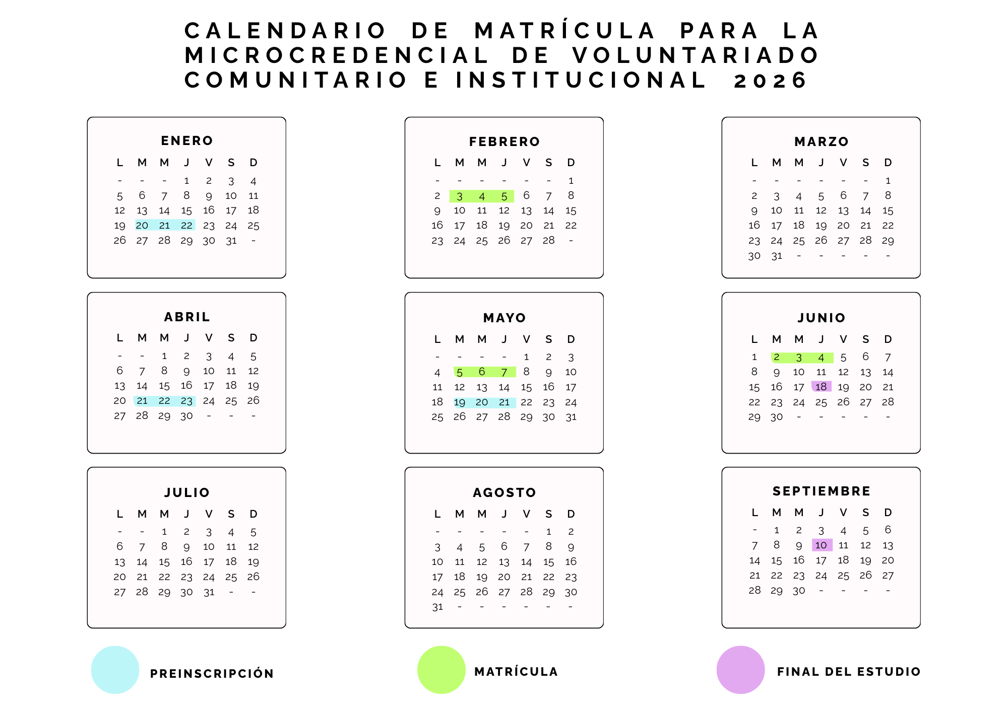 Calendario Microcredencial Universitaria en Voluntariado Comunitario e Institucional